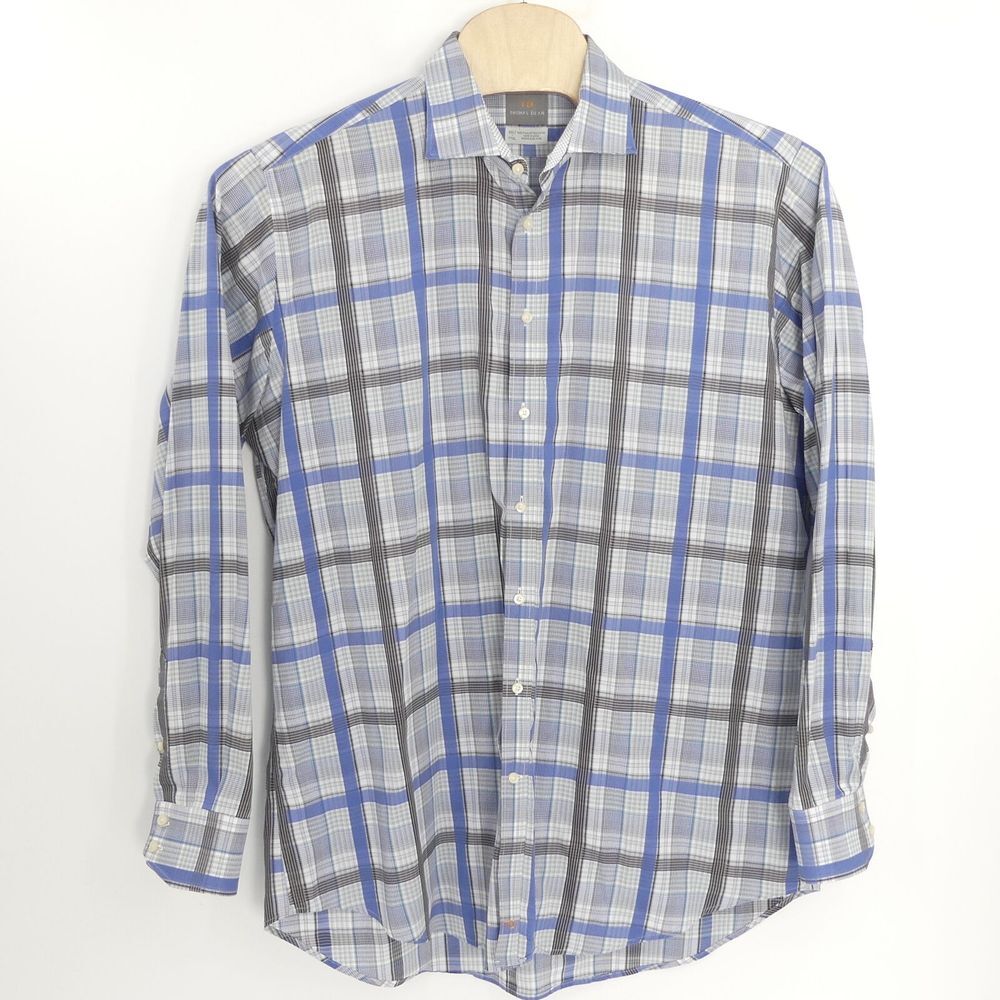 Thomas Dean Long Sleeve Button‎ Up Shirt Blue Check Men's XXLT Tall